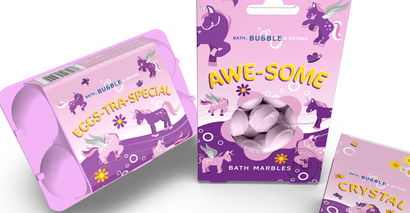 Close-up of matchbox-style carton for children's fun bath bomb product.