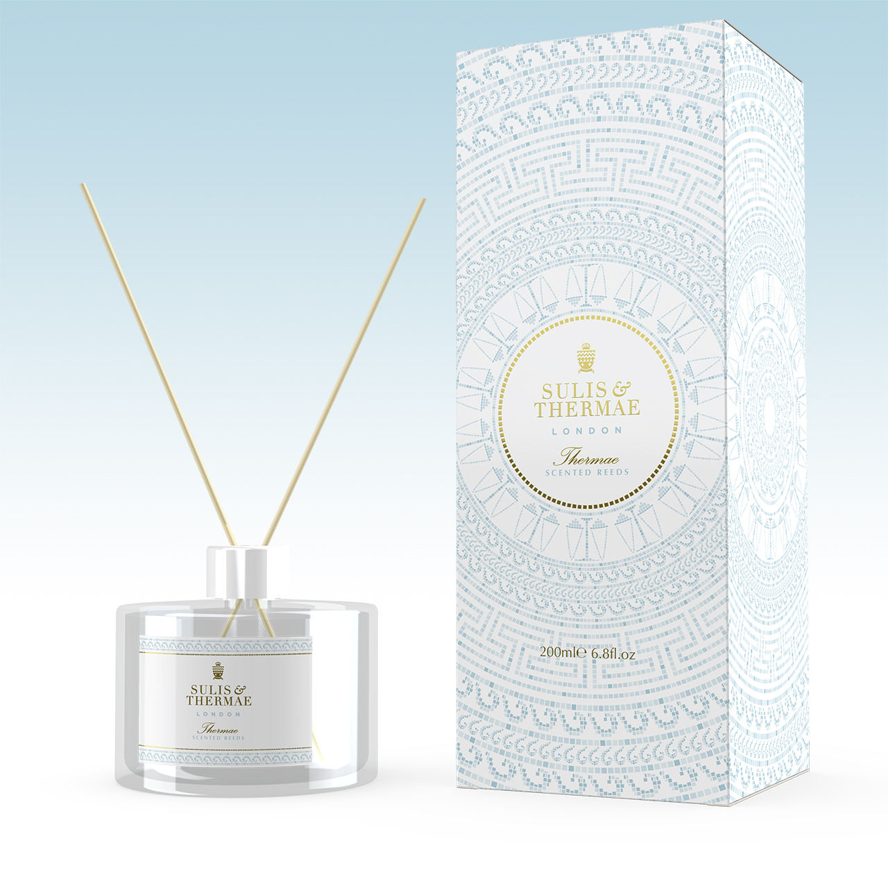 Reed diffuser labelling and product carton for Sulis and Thermae's premium lifestyle product range, designed by Paul Cartwright Branding.