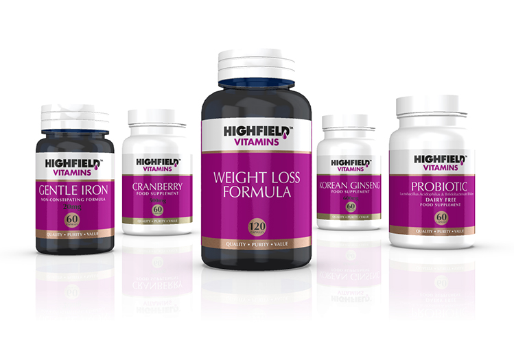 Vitamin supplement label graphics for Highfield Vitamins designed by Paul Cartwright Branding.