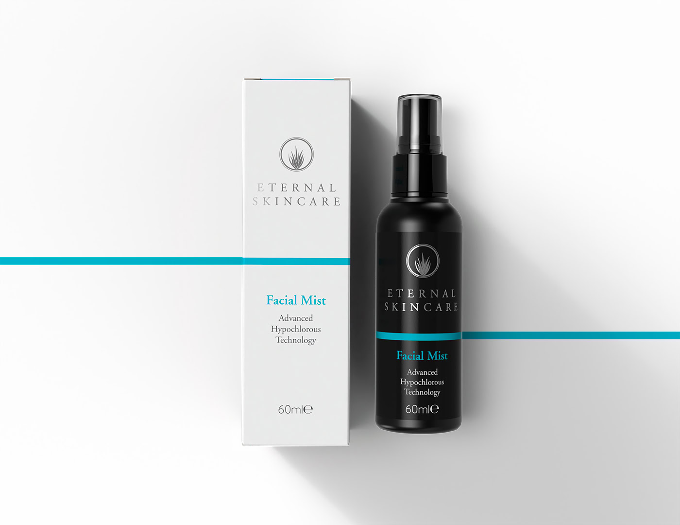 Image of skincare carton and bottle spray pump for Eternal Skincare's new Facial Mist product. Designed by Paul Cartwright Branding.